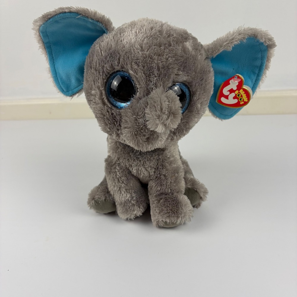 Ty Beanie Boos Peanut Elephant Grey‎ Blue Glitter Eyes Plush 9 inch 2013